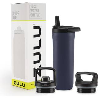 Zulu Base 18oz Kids Rustfrit stål Vandflaske med 3 låg- halm chug twist | Dobbeltvægget og vakuumisoleret metaltermos | Passer til bil cupholder