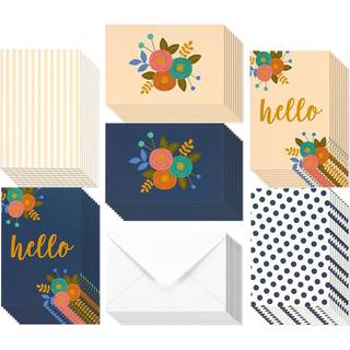 Bedste papirhilsener 48 PAKKE BLUM -kort og konvolutter Station?rt s?t - Ideel til hverdagshilsen og t?nkning af dine kort - 4 blank design m/to