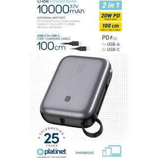 Platinet Powerbank 10000mAh / PD 20W Quick charge - Sort
