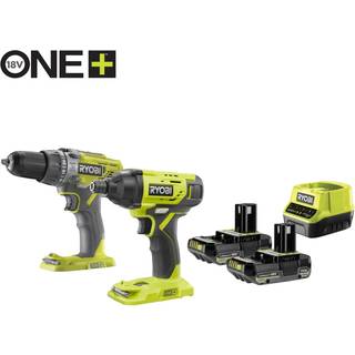 Ryobi 18V Powerpack inkl. 2 x 2.0ah Batteri og lader - R18CK2-2C20G ✓ På lager - klar til levering og afhentning