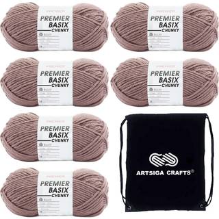 Premier Yarns Basix Chunky Mauve 1145-18 (6-SKEINS-Samme farvestof) Chunky voluminøs #5 akrylgarn til hækling og strikning med projektpose