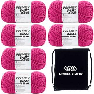 Premier Yarns Basix Chunky Magenta 1145-21 (6-SKEINS-Samme farvestof) Chunky voluminøs #5 akrylgarn til hækling og strikning med projektpose