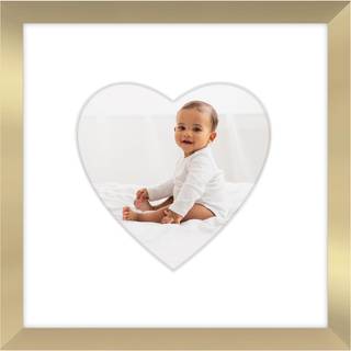 AmericanFlat 8x8 Billedramme med hjerteformet m?tte i guld - Brug som 12x12 billedramme uden mat eller 8x8 ramme med mat - konstrueret tr?ramme m