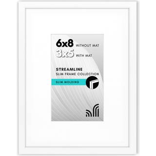 AmericanFlat 6x8 Billedramme med knust -resistent glas - Brug som 3x5 ramme med Mat eller 6x8 ramme uden Mat - Streamline Collection - tynd fotor