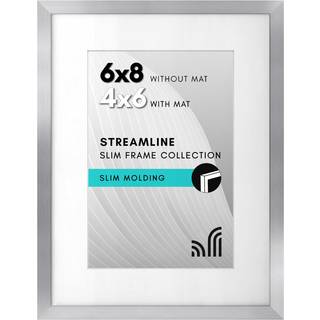 AmericanFlat 6x8 Picture Frame med knust -resistent glas - Brug som 4x6 ramme med Mat eller 6x8 ramme uden Mat - Streamline Collection - tynd fot