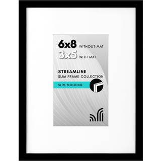 AmericanFlat 6x8 Billedramme med knust -resistent glas - Brug som 3x5 ramme med Mat eller 6x8 ramme uden Mat - Streamline Collection - tynd fotor
