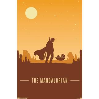 Trends International Star Wars: The Mandalorian - Mando and The Child At Dusk vgplakat 14.725"""" x 22.375"""" Premium uindrammet version