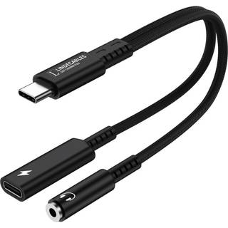 LindeCables 2-i-1 USB-C Adapter til 3.5 mm AUX Opladning: PD60W Fast Charging (20V/3A) Stiktype: USB-C til AUX + USB-C Lydchip: Indbygget DAC-chip Design: Flettet kabel, aluminium og nikkelbelagte stik.
