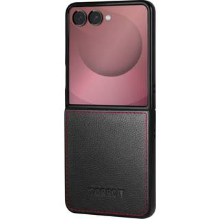 Galaxy Z Flip7 Leather Case - Black with Red Detail