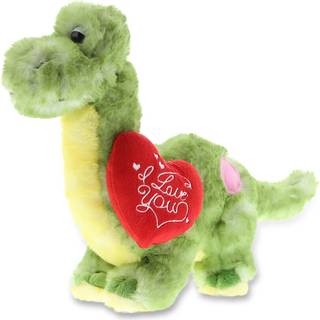 Dollibu Jeg elsker dig Valentine Green Dinosaur Plush - Cute Dinosaur Fyldt dyr med Red Heart and Name Personalization Gift til Valentines Day Fø