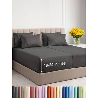 Ekstra Deep Split King Sheet Set - 7 Piece Breathable and Cooling Sheets - Hotel Luxury Bedark Set - Easy Fit - Soft Wrinkle Free and Comfy Sheet