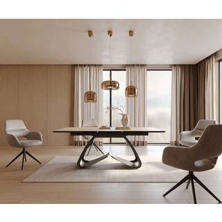 Esstisch Edge 200-300x100 Keramik Laminam® Sabbia Eichefarbig W-Gestell Effektfinish Titan Ausziehbar