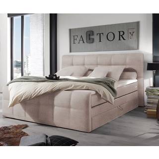 Boxspringbett Amarillo 180x200 Beige Strukturstoff Topper