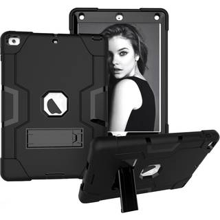 iPad (2018) beskyttelsesetui i kombimaterialer med stativ - Helt sort