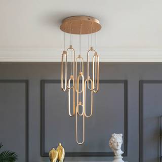 LED-hængelampe Colette, 9 lyskilder, rund, rosaguld