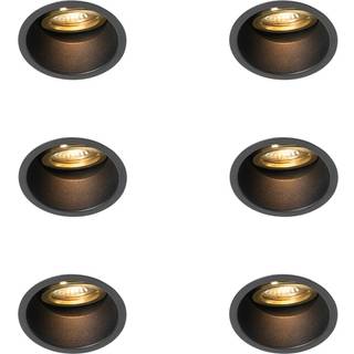 Sæt med 6 moderne indbygningsspots sort med guld drejelige og vipbare - Alloy