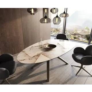 Esstisch Edge Oval 220x120 Keramik Iris FMG Patagonia Lappato Zenthara kantig Metall Effektfinish Titan - Patagonia Lappato Weiß-Braun-Gold
