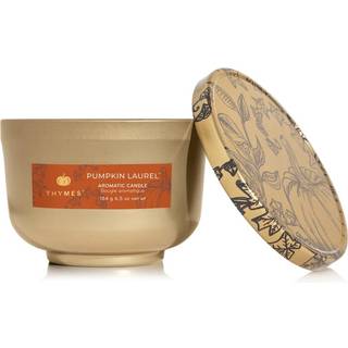 Thymes gr?skar laurel stearinlys tin med guld l?g - efter?r duftende stearinlys med noter af muskatn?d cinnamon nellkekar og appelsinskal - luksu