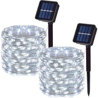 (2 stk hvid-22M 200led) Udendørs Solar String Light LED Fairy Garland Kobbertråd Lys Have Yard Party