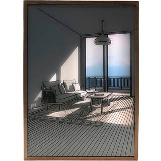SOMMERUDSALG - LED lyskunst billede - Lys illusion - Moderne - Bjergtoppen - Batteri - 32x23cm