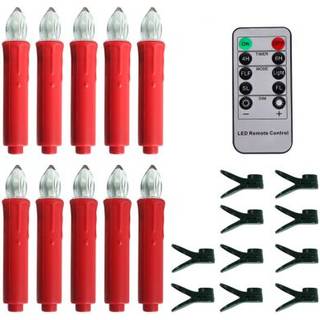 10-pak LED julelys inkl. fjernbetjening - Batteri, timerfunktion, trådløs, holder til juletræ