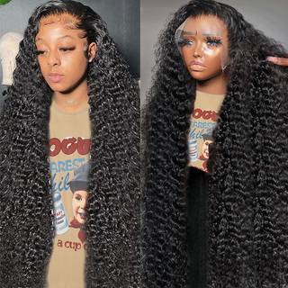 24 tommer 13x4 Deep Wave Blace Front Wigs Human Hair 200% Density Deep Curly Frontal Wigs Human Hair Glueless HD Lace Front Wigs Human Hair Pre p
