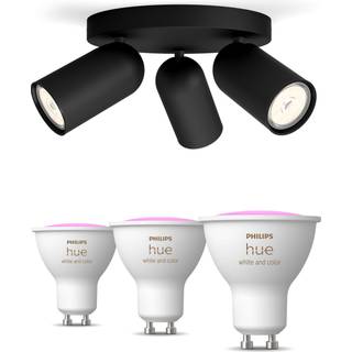 Philips Pongee med 3 spots, sort + 2 farvet GU10 spots