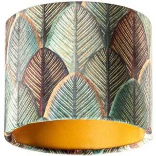 Velvet lampeskærm med bladmønster og guld indvendig 18/18/14