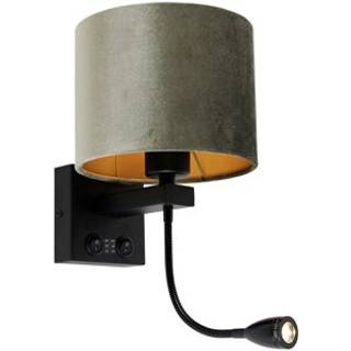 Væglampe sort med grøn fløjlslampeskærm 18 cm - Brescia