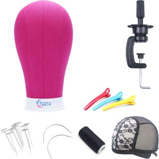 Eerya paryk hoved lærred block hoved 23 tommer parykhoved stativ til fremstilling af parykskærm styling rosenry poly lærred blok paryk hoved med