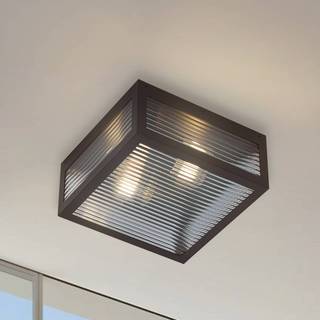 Lindby udendørs loftlampe Bolgar, sort, metal, glas