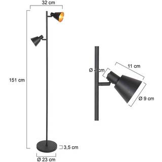 Gulvlampe Oeroe, 2 lyskilder, sort, metal, E14
