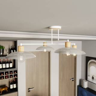 Loftlampe Kobe, 4 lyskilder, stål, træ, hvid