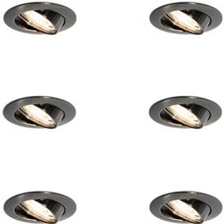 Set van 6 moderne inbouwspots gunmetal GU10 50mm rond kantelbaar - Edu