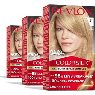 Revlon ColorSilk med Bond Repair Complex Blond Permanent Hrfarve 100 % Gr Dkkende Ammoniakfri Hrfarve Vegansk Keratin 81 Lys Blond (pakke med