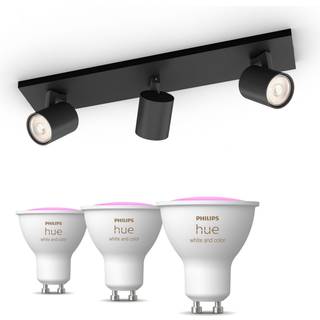 Philips Runner med 3 spots, sort + 2 farvet GU10 spots