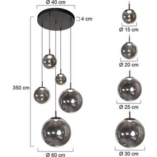 LED-hængelampe Bollique, 5 lyskilder. rund, sort, glas