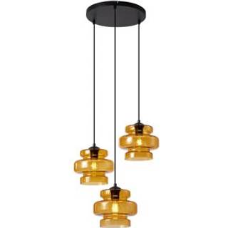 Retro pendellampe sort med orange glas 3-lys - Denise