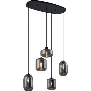 Moderne pendellampe sort med røgglas 5-lys - Sheena