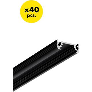 40 stk. 2m aluprofil SURFACE10 BC/UX - Sort anodiseret, påbygning, LED skinne