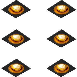 Sæt med 6 indbygningsspots sort med guld 9,3 cm drejelig og vipbar - Chuck