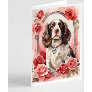 Caroline's Treasures DAC4433GCA7P Engelsk Springer Spaniel Valentine Roses lykønskningskort Pakke med 8 blanke kort med konvolutter, finurlig A7