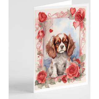 Caroline's Treasures DAC4400GCA7P Cavalier Spaniel Valentine Roses lykønskningskort Pakke med 8 blanke kort med konvolutter, finurlig A7 -størrel