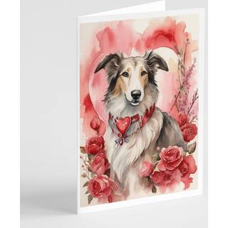 Caroline's Treasures DAC4373GCA7P Borzoi Valentine Roses lykønskningskortpakke med 8 blanke kort med konvolutter, lunefuld A7 Størrelse 5x7 tomme