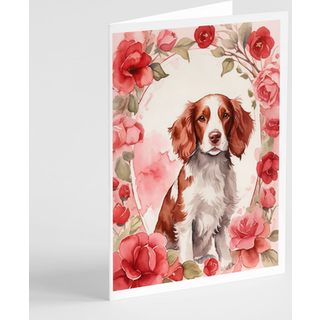 Caroline's Treasures DAC4590GCA7P walisisk Springer Spaniel Valentine Roses lykønskningskortpakke med 8 blanke kort med konvolutter, finurlig A7