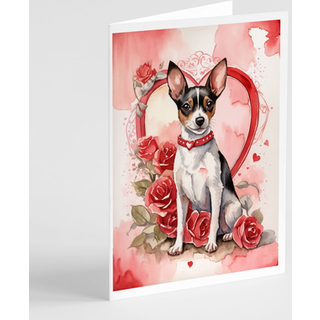 Caroline's Treasures DAC4534GCA7P Rat Terrier Valentine Roses lykønskningskort Pakke med 8 blanke kort med konvolutter, finurlig A7 -størrelse 5x