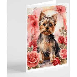 Caroline's Treasures DAC4601GCA7P Yorkshire Terrier Valentine Roses lykønskningskort Pakke med 8 blanke kort med konvolutter, finurlig A7 Størrel
