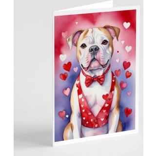 Caroline's Treasures DAC5261GCA7P American Bulldog My Valentine lykønskningskortpakke med 8 blanke kort med konvolutter, finurlig A7 -størrelse 5