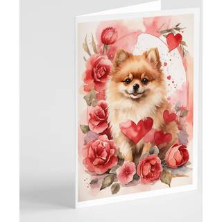 Caroline's Treasures DAC4523GCA7P Pomeranian Valentine Roses lykønskningskort Pakke med 8 blanke kort med konvolutter, finurlig A7 Størrelse 5x7