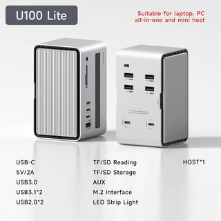 (U100 Lite)Hagibis USB C dockingstation med dobbelt HDMI-kompatibelt M.2 SSD-kabinet Ethernet 100W PD